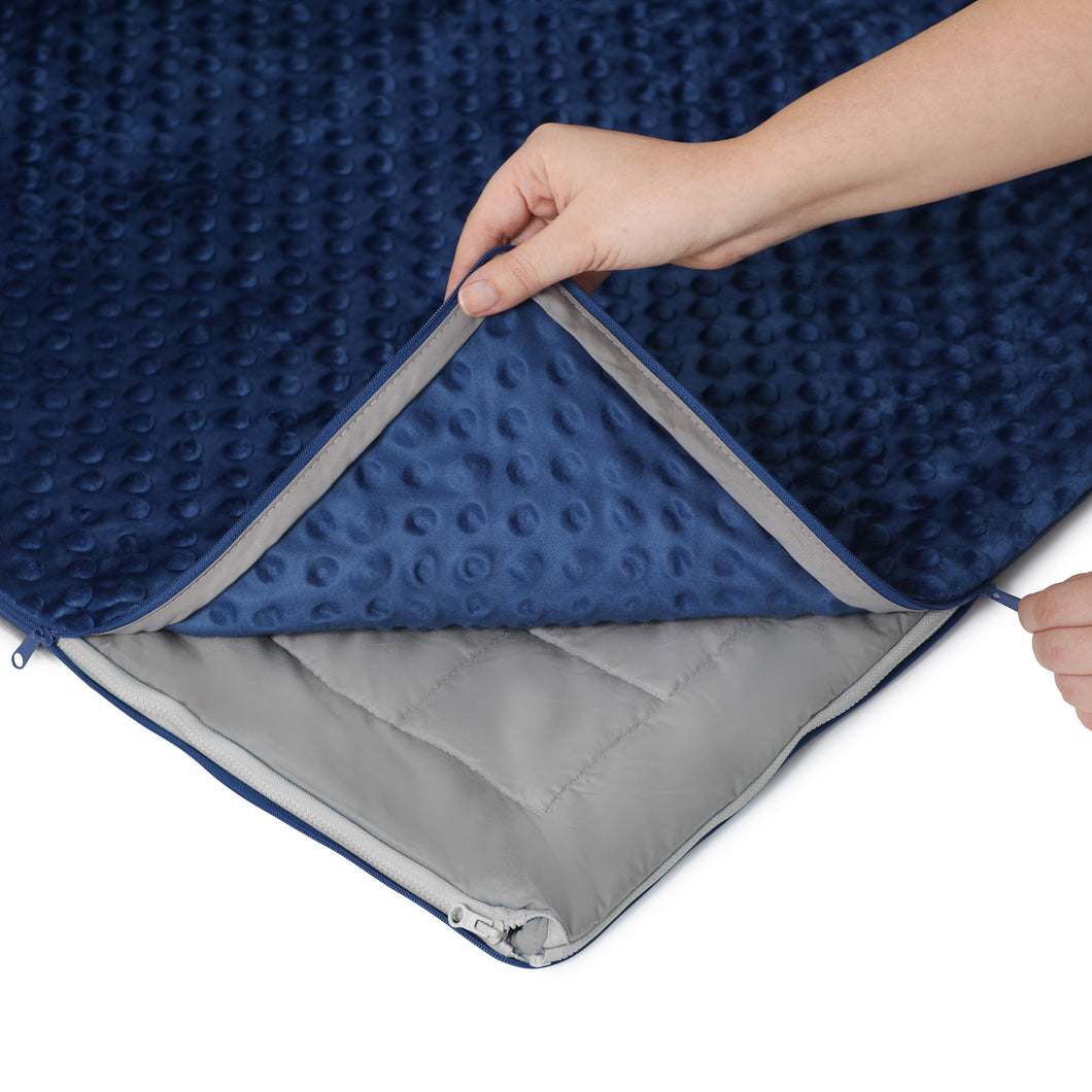 20 lb Weighted Blanket | Silky MicroPeach Fabric | 60”x80” | Queen Size | Royal Navy | Exclusive Stay-Put Zipper System
