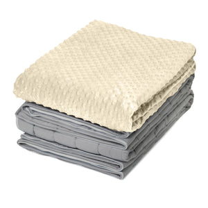 15 lb Weighted Blanket | Silky MicroPeach Fabric | 60”x80” | Queen Size | Barcelona Beige | Exclusive Stay-Put Zipper System